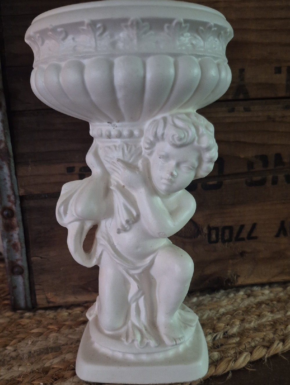Cherub Accent Pedestal Bowl - Midcentury - Modern Chalkware